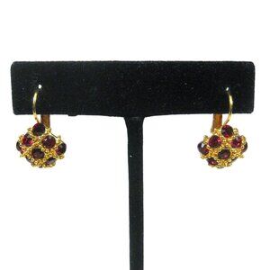 Joan Rivers Gold Tone Red Crystal Drop Earrings Signed Leverback